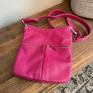 Longchamp Hot Pink Barbie Leather Crossbody Bag Pebbled Double Zip Front Lined